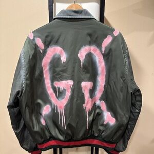 Gucci Olive Green Ghost Hand Painted Bomber Jacket